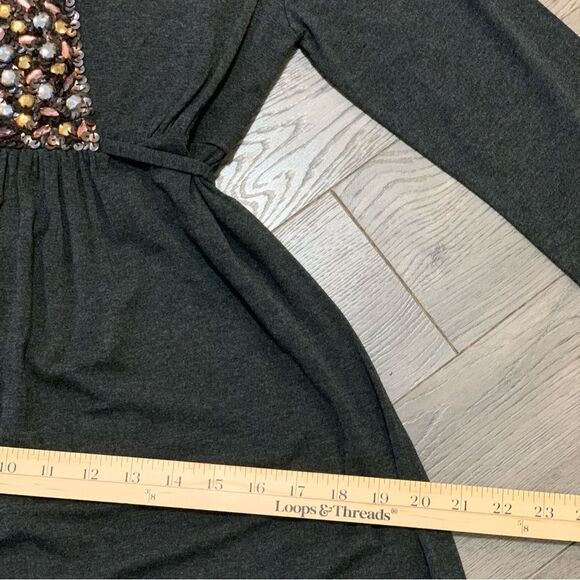 BODEN Dress Women’s 4 Gray Midi V-Neck Tie Back Long Sleeve Empire Waist. NWT - Picture 11 of 13